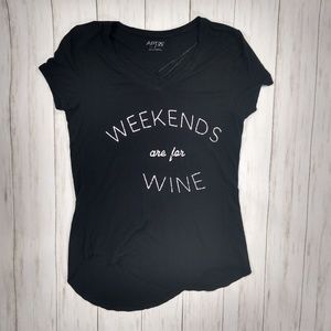 Weekends are for wine black v neck graphic tee